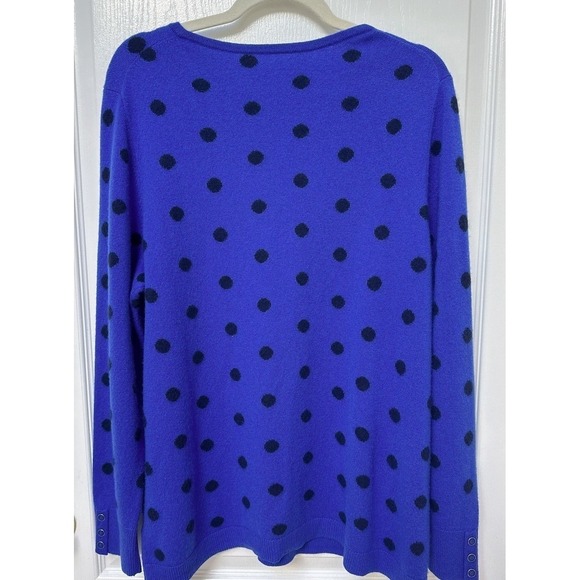 Talbots Cashmere Button Cuff Crew Neck Sweater Royal Blue Polka Dot Size L - Picture 3 of 9
